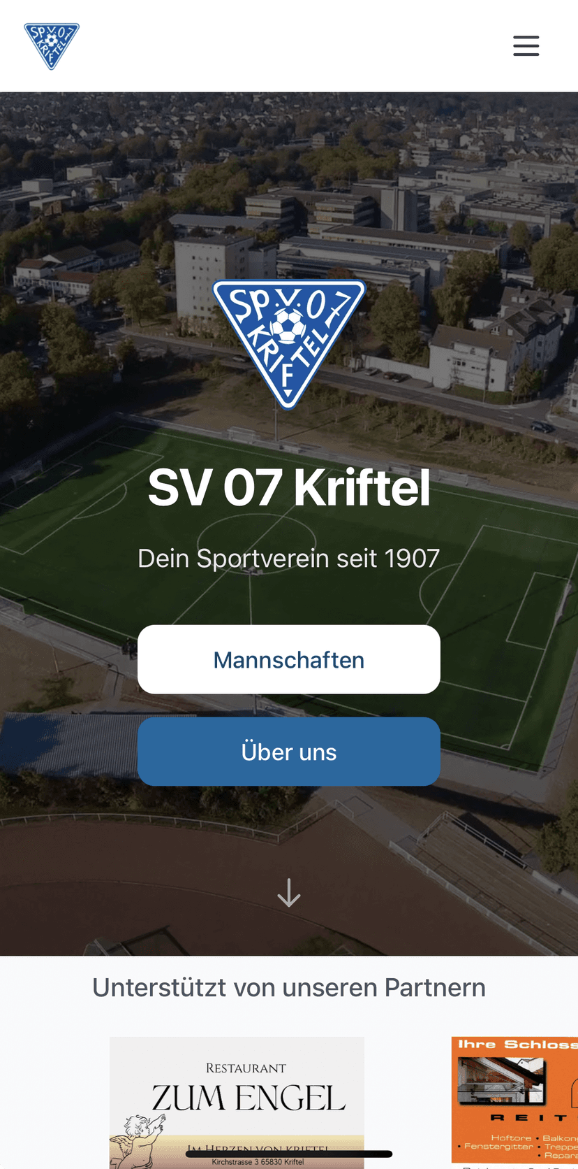 Screenshot der Website SV 07 Kriftel – Mobile