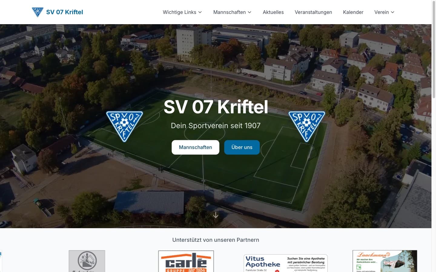 Screenshot der Website SV 07 Kriftel – Desktop